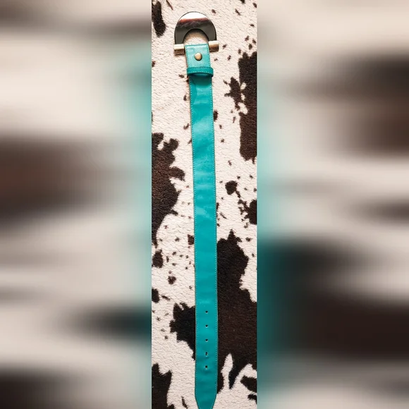 WOMEN'S 80'S WIDE BELT - TEAL - Picture 2 of 4